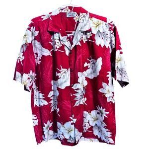 Pacific Legend Hawaiian Shirt 100% Cotton Maroon Floral XL Vintage Resort